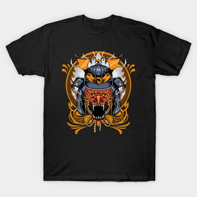 Dragon Warrior with Samurai Helmet T-Shirt by Yazid Aly